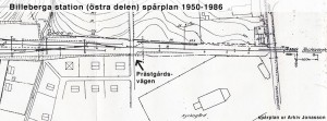Karta över Billeberga station med övergången Prästvägen